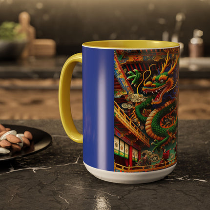 Tibetan Dragon Over Kabuki Duel Colorful Mugs (11oz, 15oz)