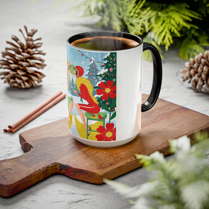 ☕🎄 Christmas Tea In The Snow Garden Colorful Mug – Art Deco Holiday Friendship