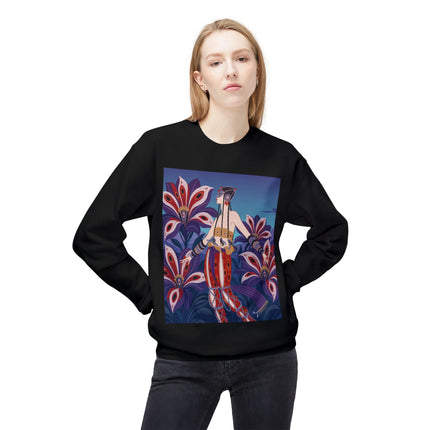🎭🌺 The Enchanted Peacock Blossom Dancer Midweight Crewneck Sweatshirt – Art Deco Floral Fantasy