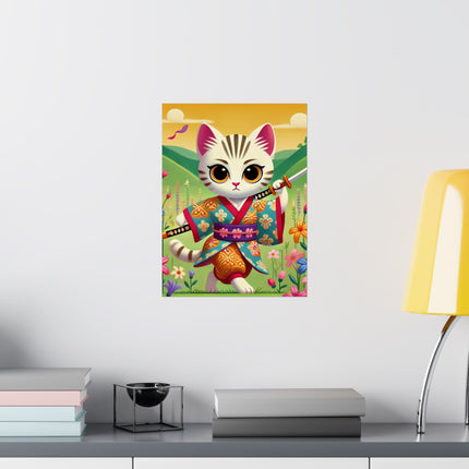 ⚔️🐱 Samurai Kitten Matte Vertical Poster – Courage, Honor & Whimsical Adventure