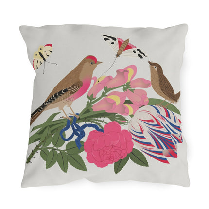 Pink-Breasted Bird & Wren Outdoor Pillows – Spring Harmony & Delicate Beauty