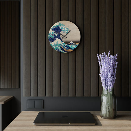 The Great Wave off Kanagawa by Katsushika Hokusai Acrylic Wall Clock, Round and Square