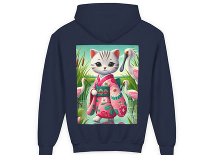 Geisha Kitten Strolls Among the Spoonbills Youth Heavy Blend Hooded Sweatshirt