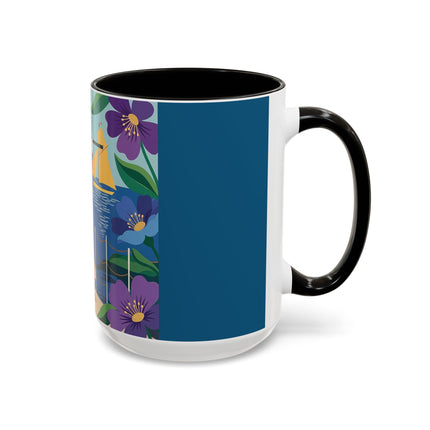 The Lady Of The Golden Horizon Colorful Mugs – Art Deco Coastal Elegance