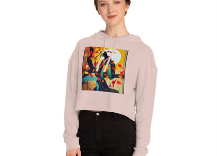 Black Cat in Kimono Women’s Cropped Hooded Sweatshirt