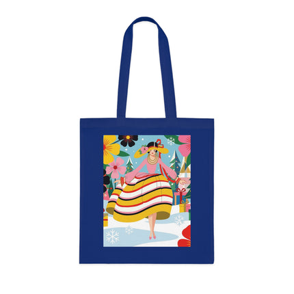 🎄🌸 The Christmas Blossom Belle Cotton Tote Bag – Art Deco Holiday Whimsy