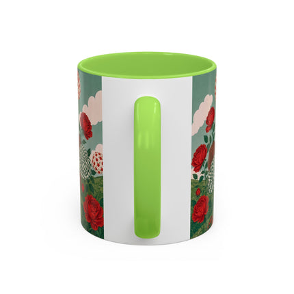 🌹💚 The Scarlet Rose Checkerboard Garden Colorful Mug – Art Deco Floral Whimsy