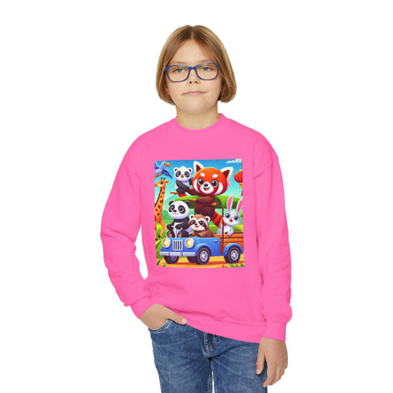 Safari Friends on the Move Youth Crewneck Sweatshirt – Adventure, Friendship & Playful Energy