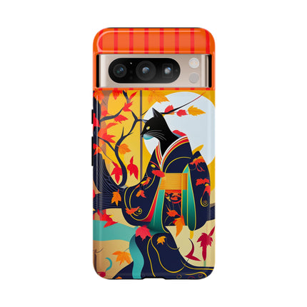 Black Cat in Kimono Phone Cases