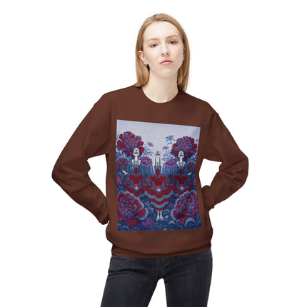 🎭🌺 The Enchanted Garden Masquerade Trio Midweight Crewneck Sweatshirt – Art Deco Floral Elegance