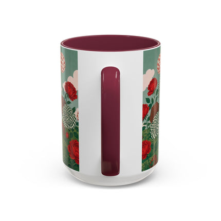 🌹💚 The Scarlet Rose Checkerboard Garden Colorful Mug – Art Deco Floral Whimsy
