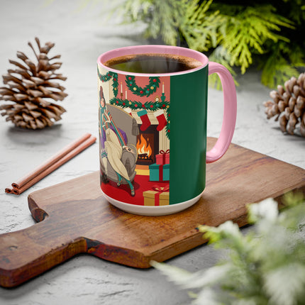 🖤🔥 The Lady Of The Christmas Hearth Colorful Mug – Art Deco Holiday Elegance