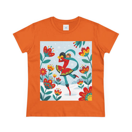 ⛸️🌺 The Winter Flower Skater Cotton Tee – Whimsical Winter Fashion