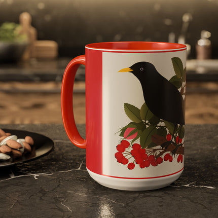 Blackbird & Rose Colorful Mugs – Timeless Elegance & Nature's Harmony
