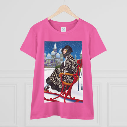 Elegant Winter Woman in Sleigh Women's Midweight Cotton Tee