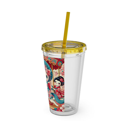 Geisha Kitten's Enchanted Carousel Ride Sunsplash Tumbler with Straw, 16oz
