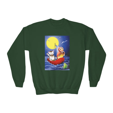 Embarking on a Moonlit Journey Youth Crewneck Sweatshirt – Whimsical Ocean Adventure