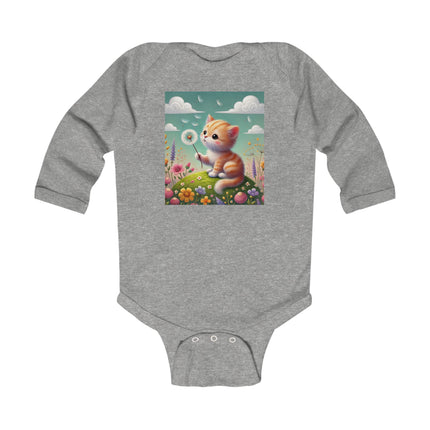 Kitten’s Whispers of Spring Baby Bodysuit – Long Sleeve Whimsical Kitten Design
