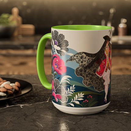 🌸🎀 The Pink Lace Garden Promenade Colorful Mug – Art Deco Fashion Elegance