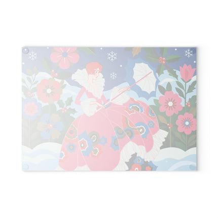 🌺❄️ The Lady Of The Enchanted Snow Glass Cutting Board – Art Deco Holiday Fantasy