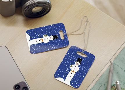 Snowman in Falling Snow Luggage Tags