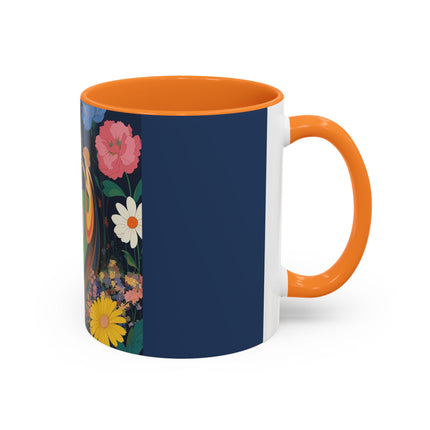 The Lady And The Crimson Moonbird Colorful Mugs – Art Deco Whimsical Garden Elegance