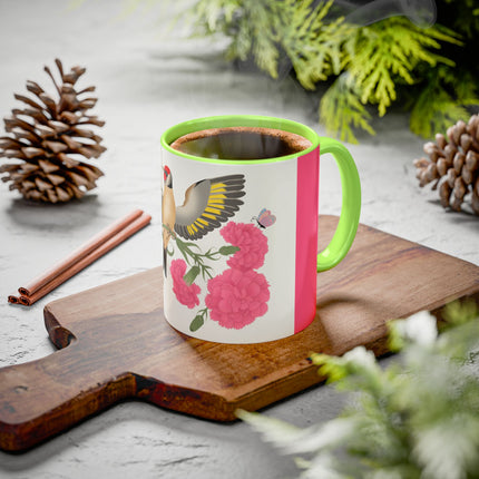 Goldfinch & Pink Flowers Colorful Mugs – Vibrant Spring & Bold Beauty