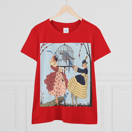 🦚🦜 The Ladies Of The Garden Aviary Cotton Tee – Art Deco Bird Fantasy