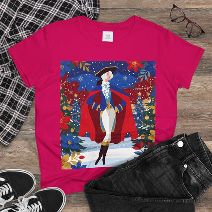 🎄🎭 The Christmas Masquerade Lady Cotton Tee – Art Deco Holiday Glamour