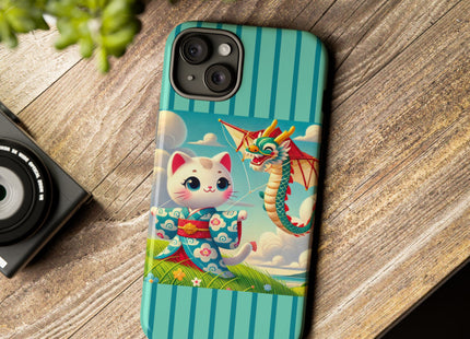 Geisha Kitten and the Dragon Kite Phone Cases