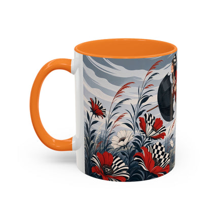 ☔🌹 The Scarlet Checkerboard Rainstorm Colorful Mug – Art Deco Floral Elegance