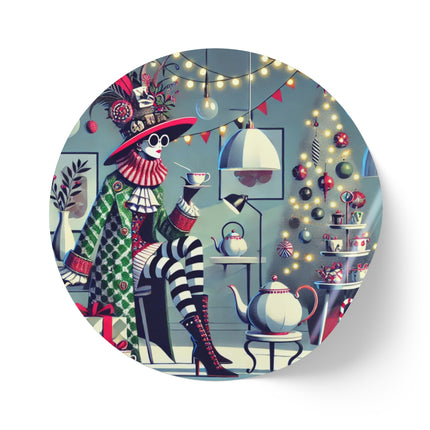 Whimsical Christmas Tea Party Round Sticker Label Rolls