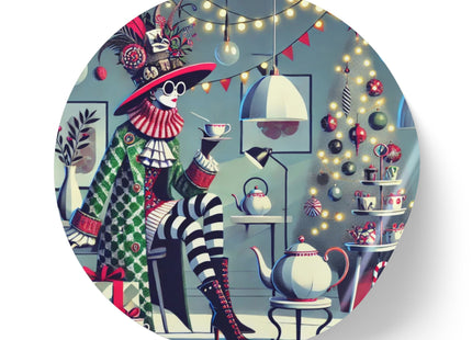 Whimsical Christmas Tea Party Round Sticker Label Rolls