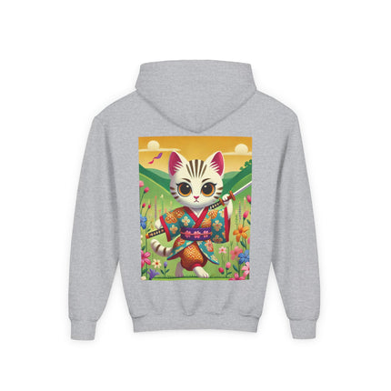 Samurai Kitten Youth Hooded Sweatshirt – Bold Adventure & Playful Spirit