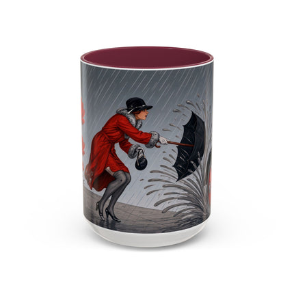 ☔🌹 The Scarlet Rainstorm Promenade Colorful Mug – Art Deco Motoring Elegance