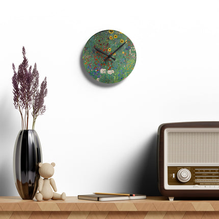 Farm Garden with Sunflowers by Gustav Klimt Acrylic Wall Clock, Round and Square