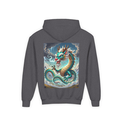Tibetan Dragon in Battle Youth Hooded Sweatshirt – Power, Motion & Mythic Energy