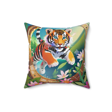 Majestic Tiger Cub Spun Polyester Square Pillow