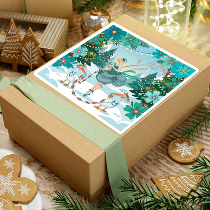 🦩🎄 The Lady Of The Christmas Garland Birds Kiss-Cut Sticker – Whimsical Art Deco Holiday Fantasy
