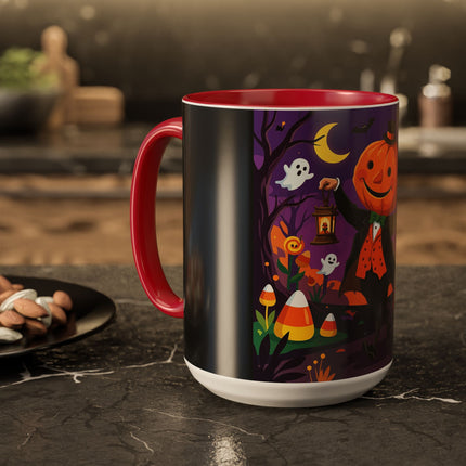 🎃🏮 The Pumpkin Gentleman's Moonlit Stroll Colorful Mug – Whimsical Halloween Charm
