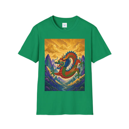 🐉🌄 The Golden Sky Dragon Softstyle T-Shirt – Mystical Mountain Fantasy