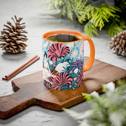 🌸🦋 The Enchanted Pink Blossom Retreat Colorful Mug – Art Deco Floral Whimsy