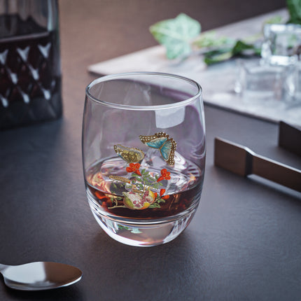 Blue Butterflies and Pomegranate by Maria Sibylla Merian Whiskey Glass