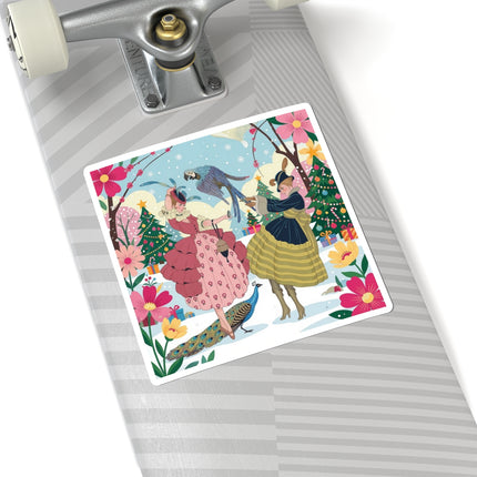 🦜🎄 The Christmas Parrot Promenade Kiss-Cut Sticker – Art Deco Holiday Fantasy