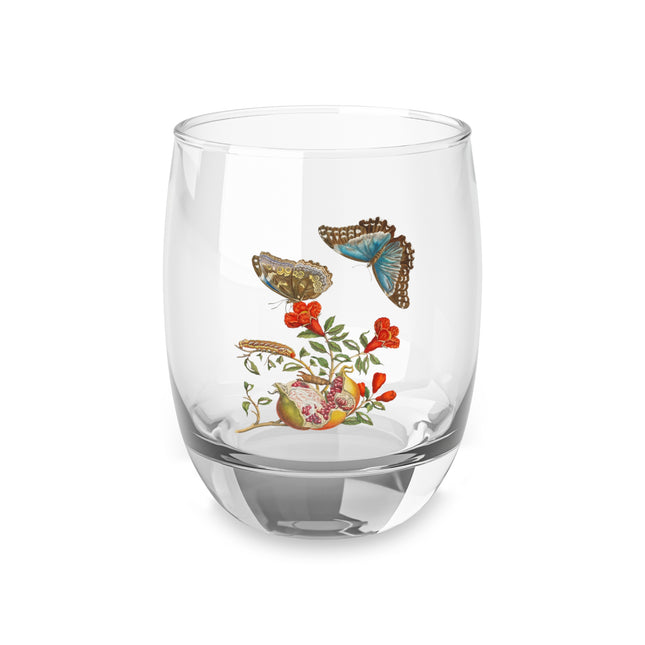 Blue Butterflies and Pomegranate by Maria Sibylla Merian Whiskey Glass