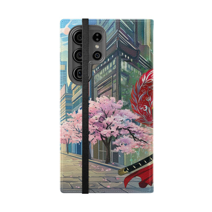 🦁🦊⚔️ Cyberpunk Lion Samurai Flip Case – Futuristic Honor & Kitsune Spirit