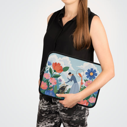 🌺🦜 The Lady Of The Garden Aviary Laptop Sleeve – Art Deco Floral Whimsy