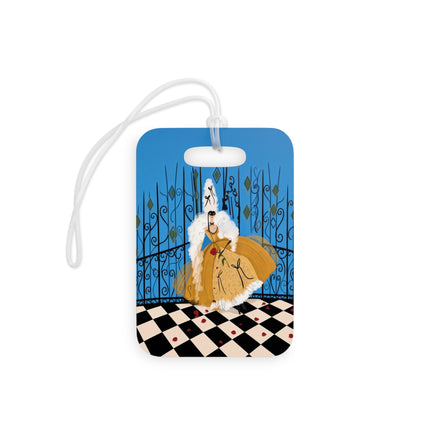 🎭🌹 The Lady At The Masquerade Gates Luggage Tag – Art Deco Fashion Illustration