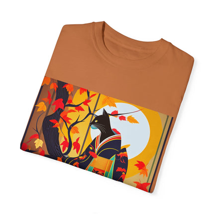 Black Cat in Kimono Unisex Garment-Dyed T-shirt