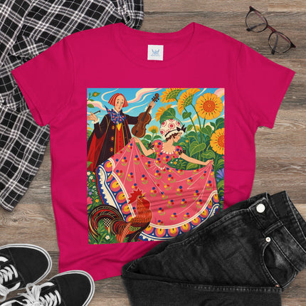 🎻🐓 The Garden Serenade Cotton Tee – Art Deco Folk Whimsy